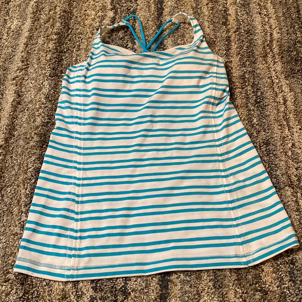 Lululemon Blue and White Striped Criss Cross Back Tank